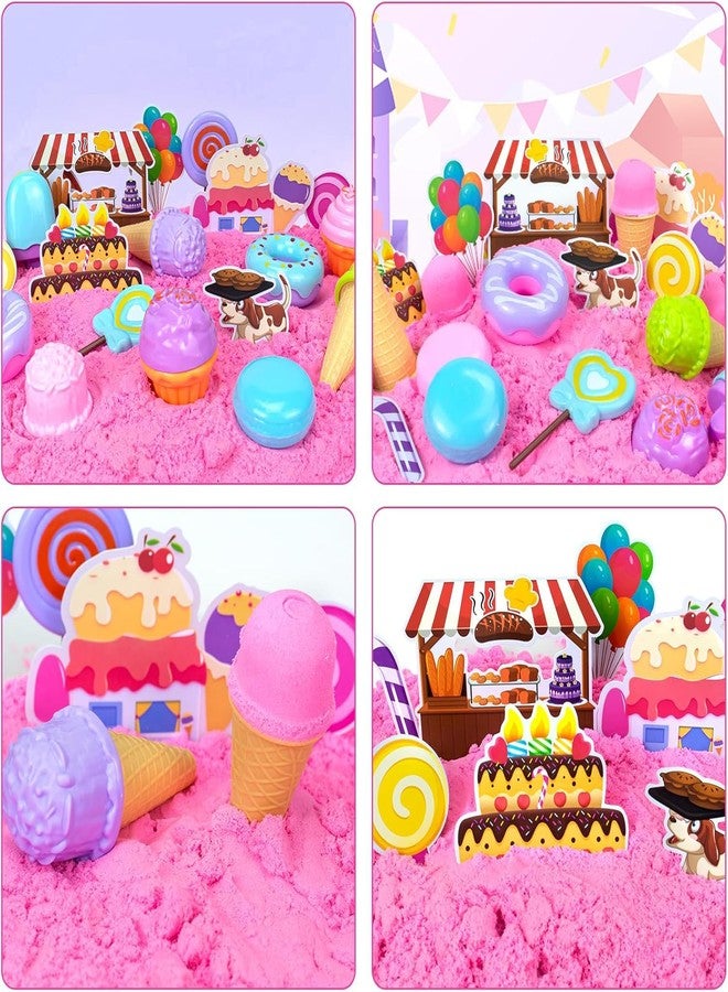 Bloolilies Sensory Bin, Ice Cream Play Sand Set with Magic Sand Toy for Kids, Ice Cream Toys Molds and Cleaning Tools Sandbox with Lid Sand Art Kits for Girls Toddlers Birthday Valentines Gifts - Image 5
